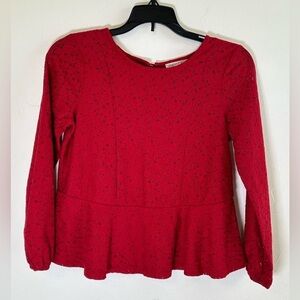 Copper Key Red Lace Dressy Holiday 3/4 length sleeves Peplum Blouse Sz L Girls